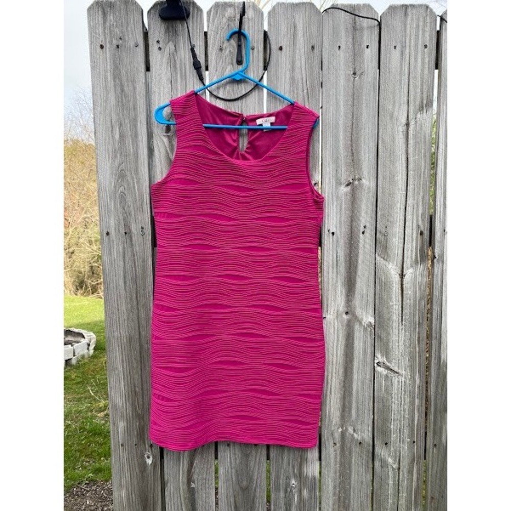 Cato Womens Fuchsia Pink Textured Wavy Ripple Sleeveless Shift Dress Large